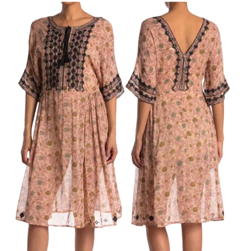 RAGA Ajmer Boho Embroidered Tassel Floral Dress XS